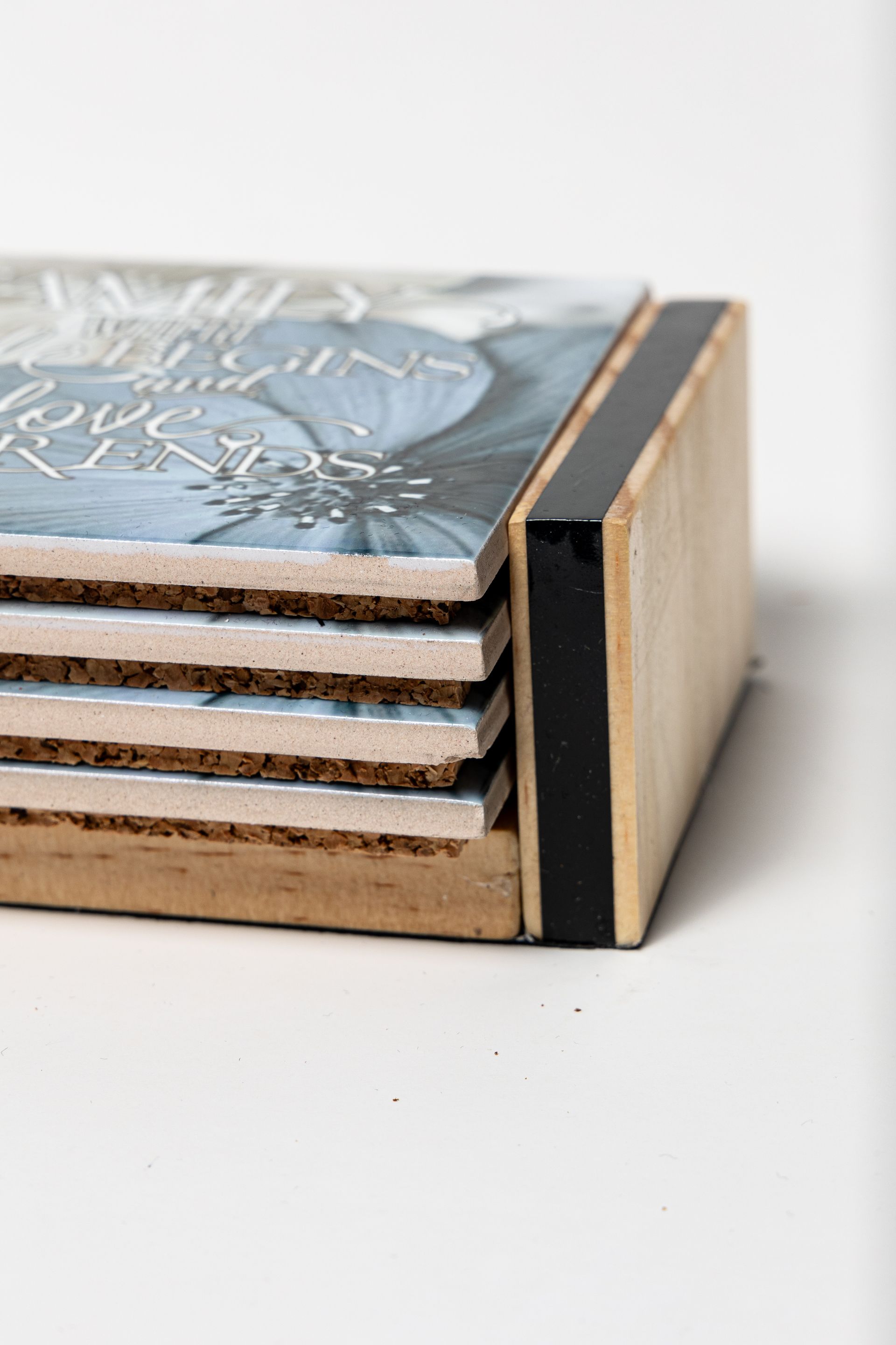 Family Love - Ceramic Coaster Set with Holder