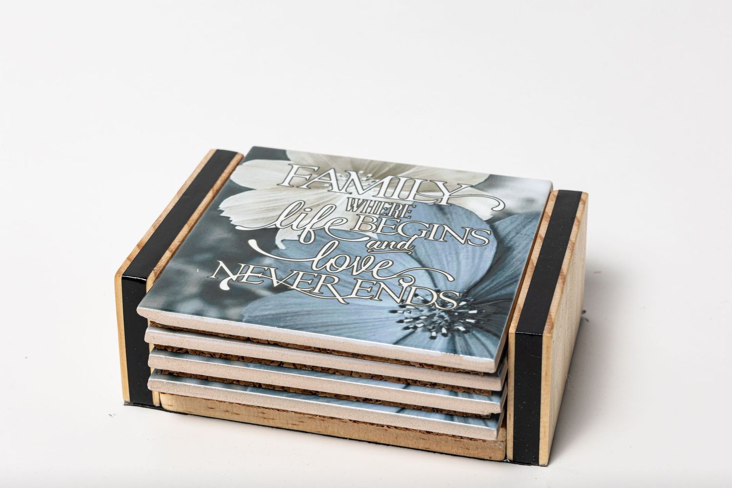 Family Love - Ceramic Coaster Set with Holder