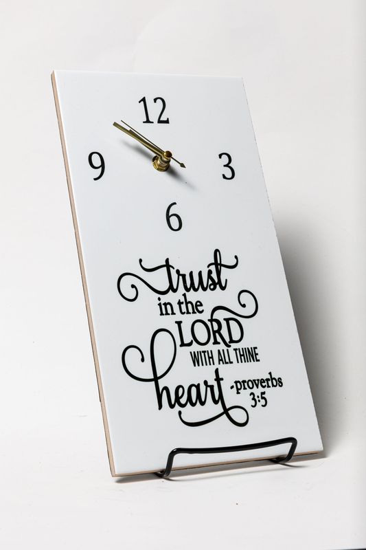 Wall-Mountable "Trust in the Lord" Inspirational Clock Plaque (6x12)