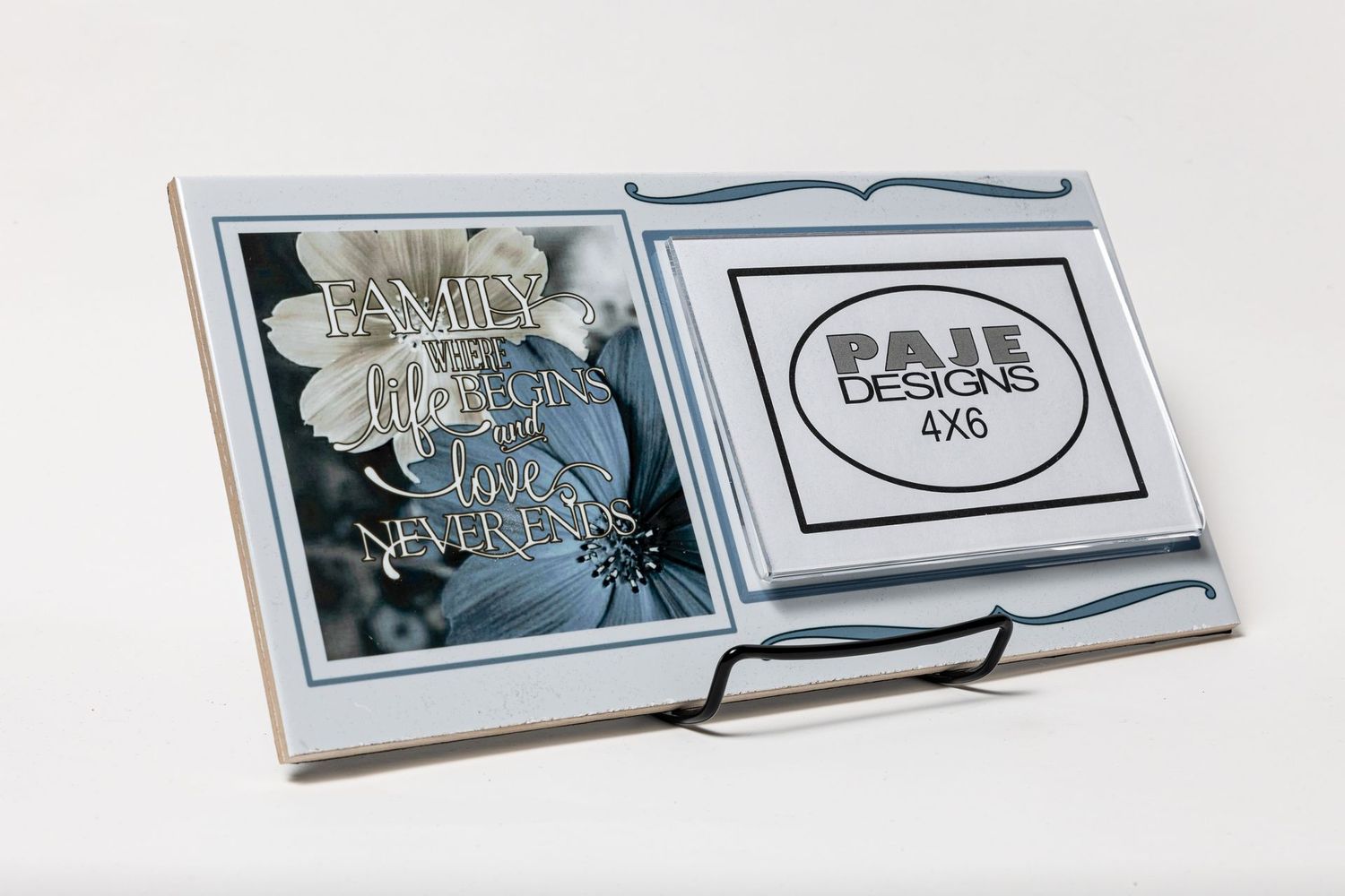 Family Love - Inspirational Photo Plaque *Blue Floral design* (6x12)
