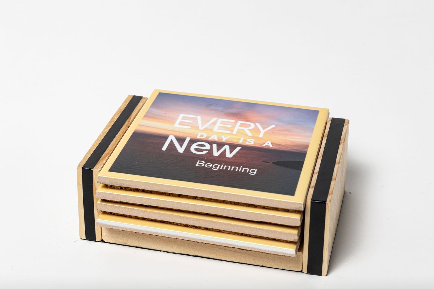 Every Day Is a New Beginning - Inspirational Coaster Set with Holder