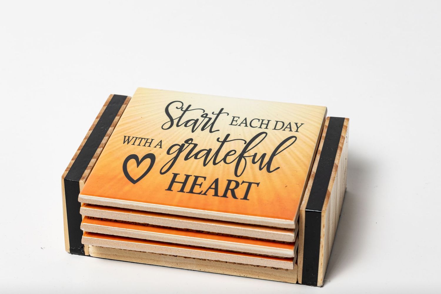 Start Each Day - Ceramic Coaster Set with Holder