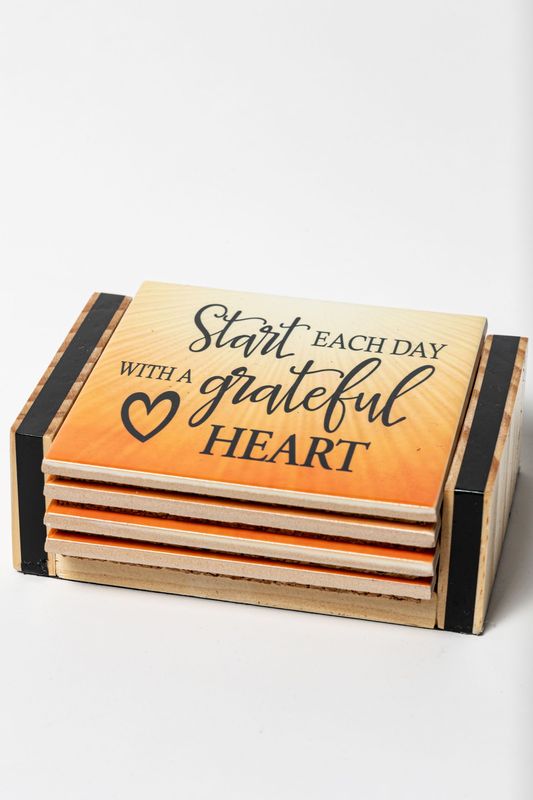 Start Each Day - Ceramic Coaster Set with Holder