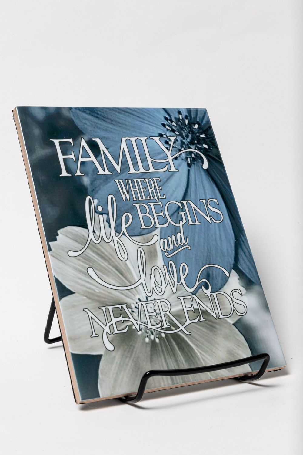 Family Love - Inspirational Plaque *Blue Floral design* (6x8)