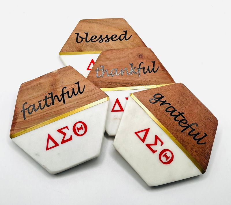 Marble/ Wood Hexagon DST Coaster Set