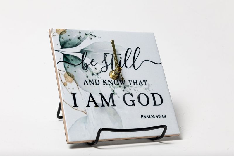Be Still - Desk-Size Scripture Mini Wall Clock 4x4 inches
