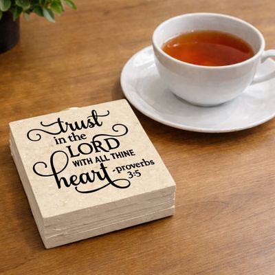 Pick 4: Personalized Scripture - Marble Coaster Set with Holder