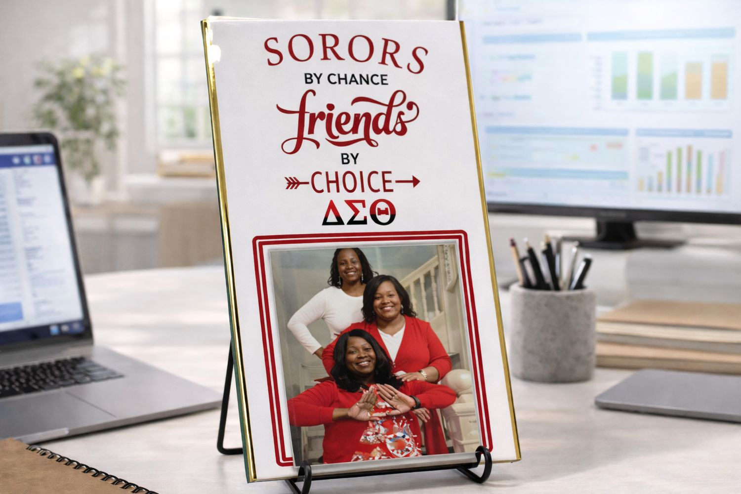 Sorors by Chance Friends by Choice Photo Plaque with Easel
