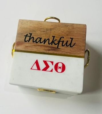 Variety Wood/Marble DST Inspirational Coaster Set in Gold Metal Holder
