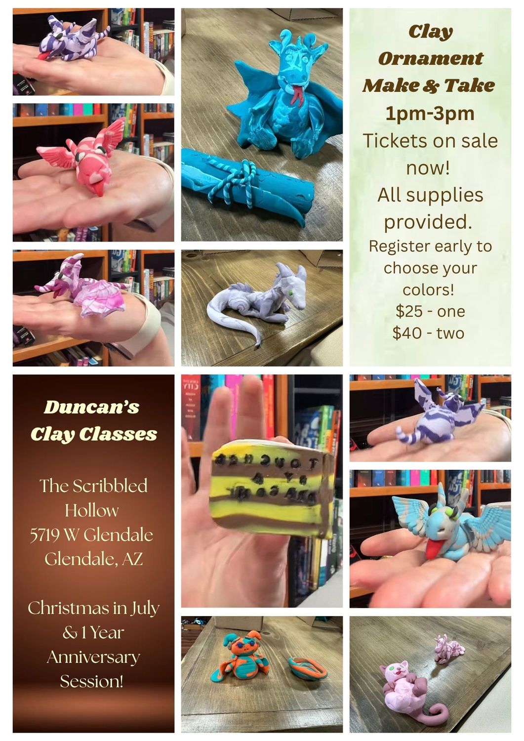Clay Class w/Duncan July 11th @ 1pm