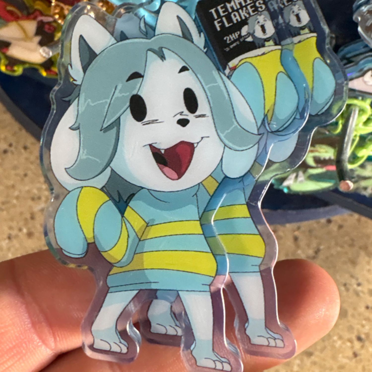 Temmie bob undertale keychain 3” blue yellow
