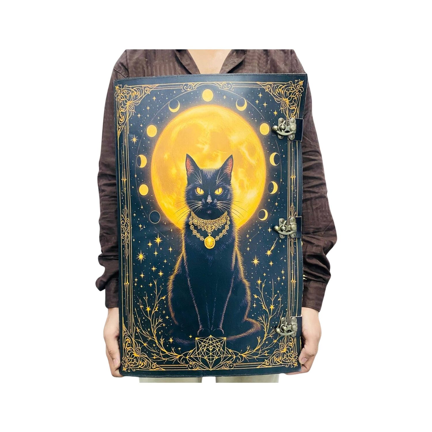 Big Kitty Cat Leather Journal Gothic Grimoire Spell Book of Shadows