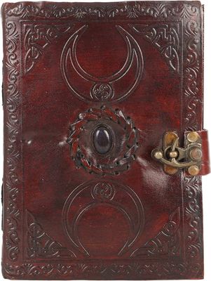 Crescent Pure Leather Stone Leather Bound Journal Moon with Brown Stone