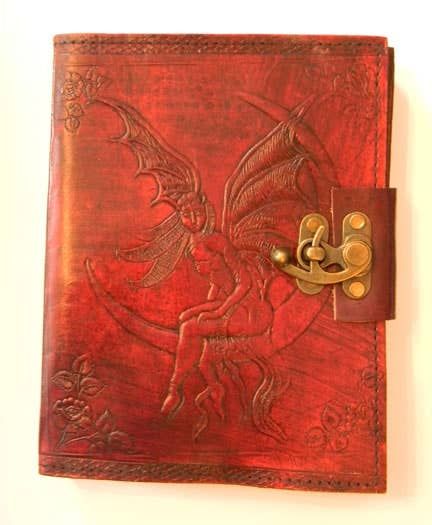 Fairy On Moon Leather Journal 6 X 8 Inches