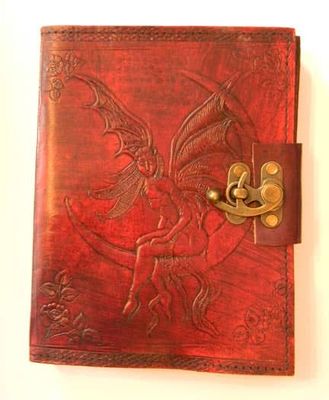 Fairy On Moon Leather Journal 6 X 8 Inches