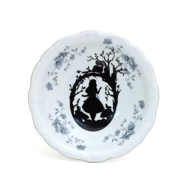 Alice in Wonderland Oval Silhouette upcycled vintage dish