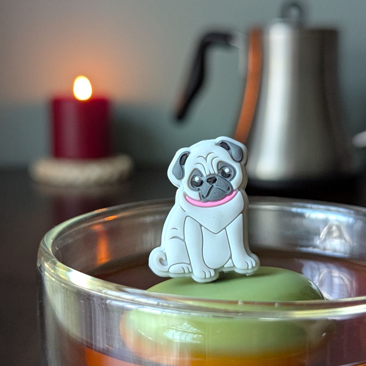 Grey Pug Dog | Floating Tea Infuser | Green Base | Grey