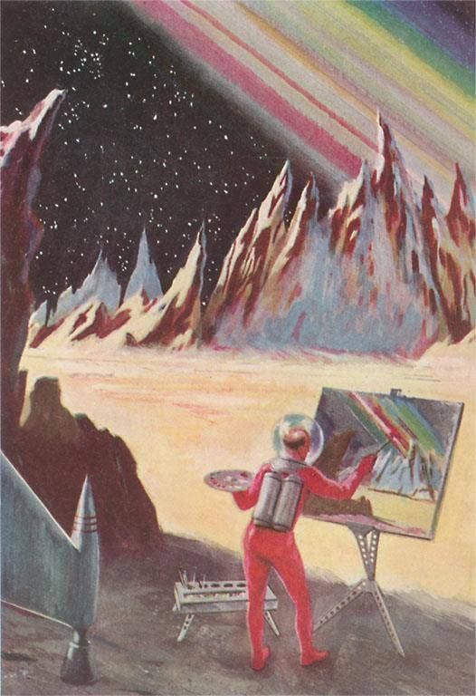 Postcard OS-13 Astronaut Painting Martian Landscape