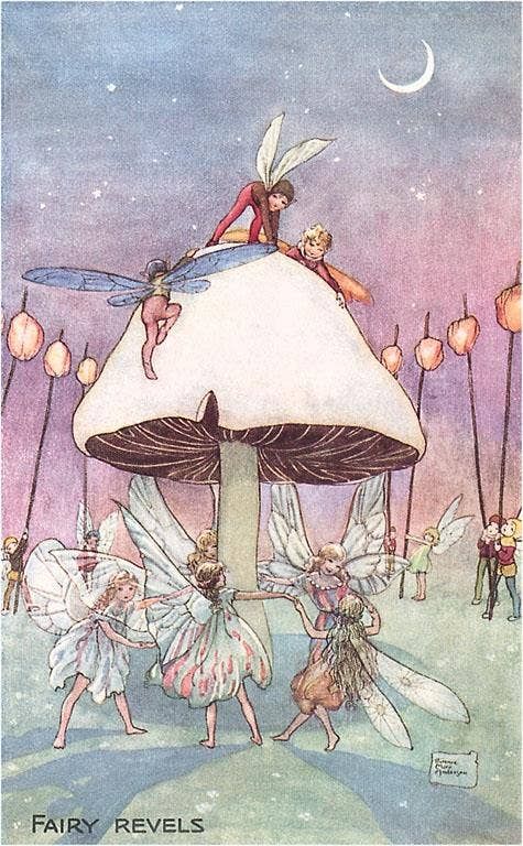 Postcard KF-348 Fairies Dancing under Toadstool