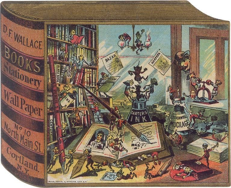 Postcard LT-473 Cluttered Book Store with Elves