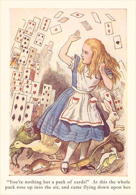 Postcard KF-758 Alice in Wonderland, Flying Cards