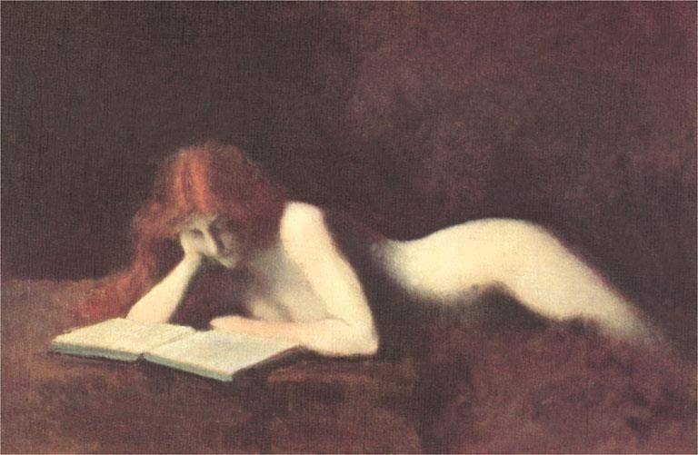Postcard LT-101 Nude Redhead Reading Book
