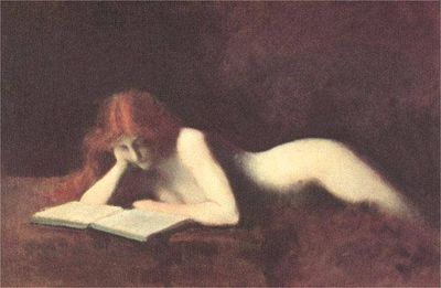 Postcard LT-101 Nude Redhead Reading Book