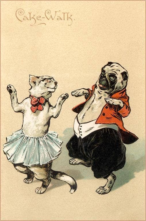 Postcard AN-92 Pug and Cat Dancing the Cake Walk