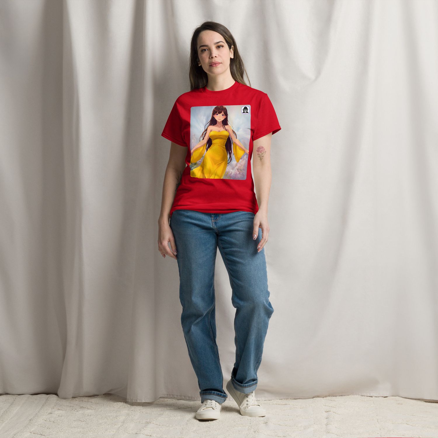 Brown haired woman in yellow dress Unisex classic Anime T-Shirt