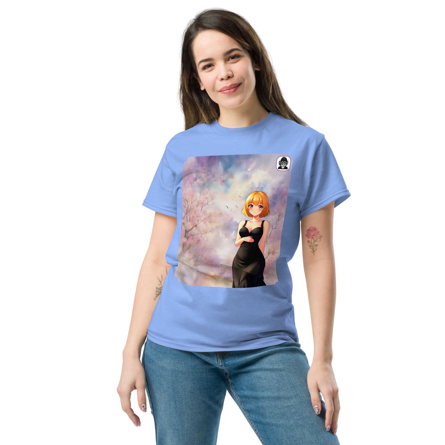 Simple blonde woman in black dress Unisex classic Anime T-Shirt
