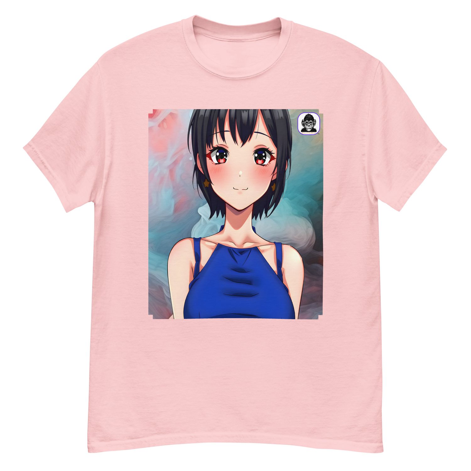Brunette in blue, colourful background Unisex classic Anime T-Shirt