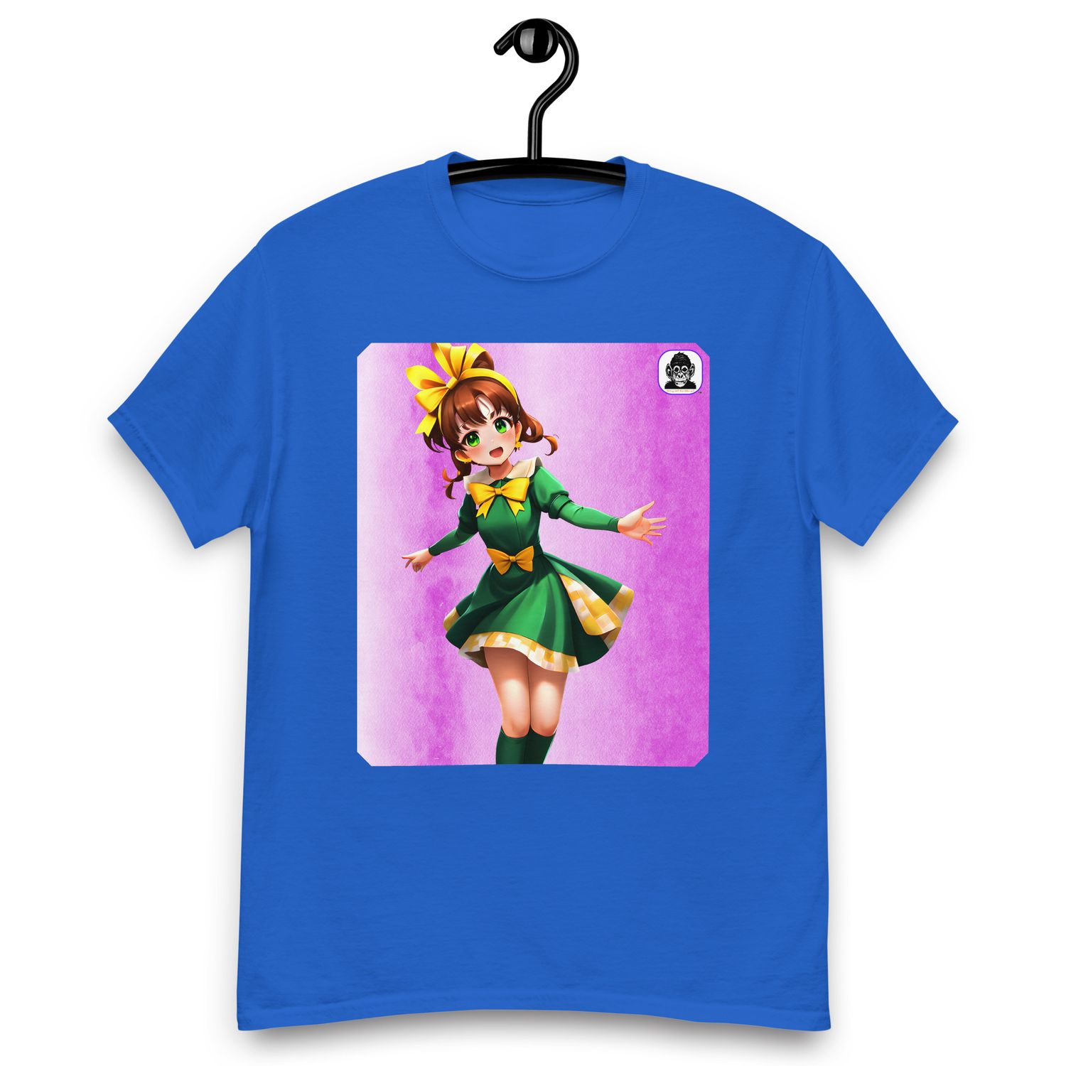 Red haired red and green pink background Unisex classic Anime T-Shirt