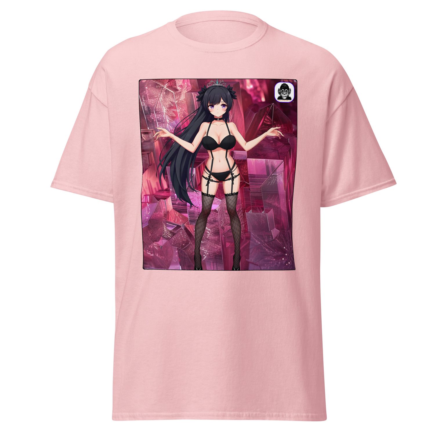 Black hair, bikini and stockings on pink crystal Unisex classic Anime T-Shirt