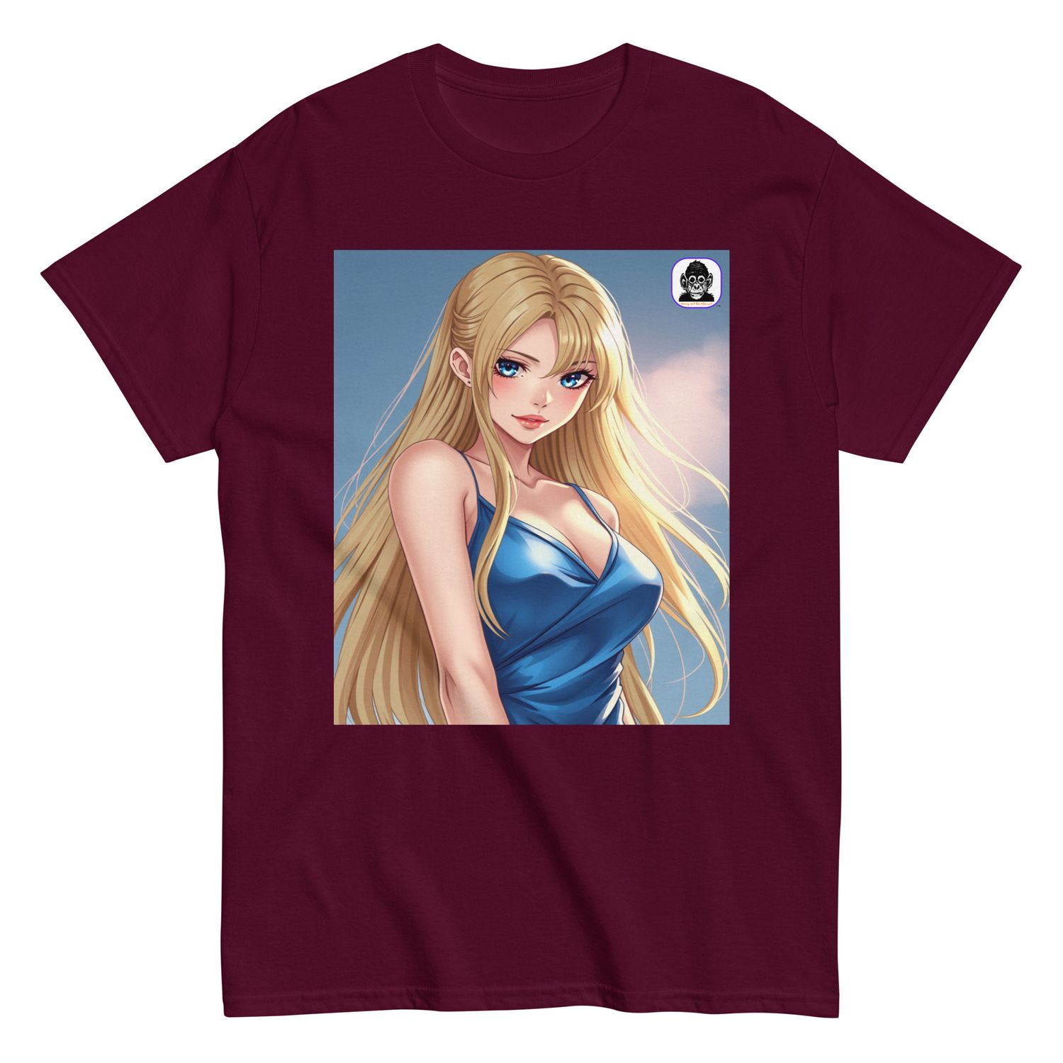 Blonde hair, blue dress peaceful background Unisex classic Anime T-Shirt
