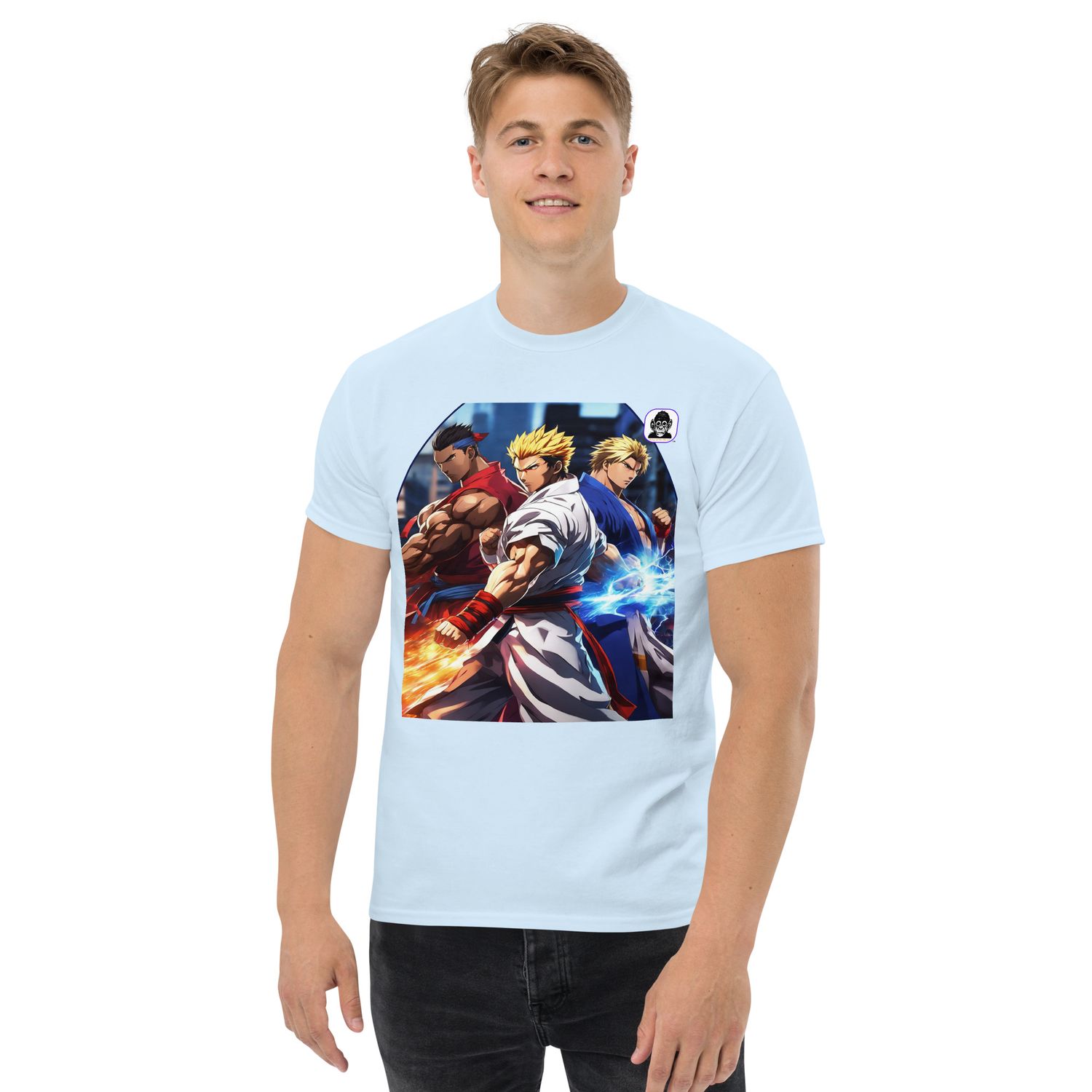 Trio of anime fighters in a cityscape Unisex classic Anime T-Shirt
