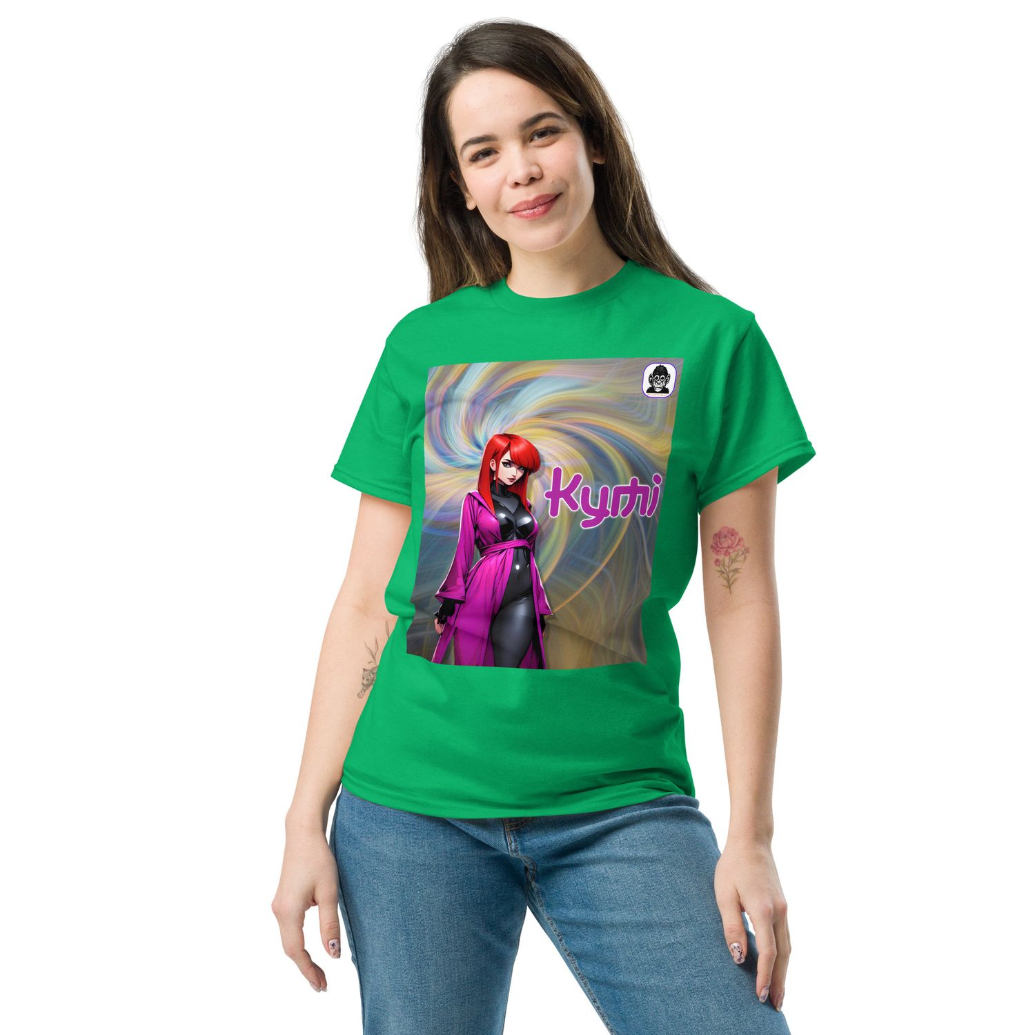 Anime Kymi with swirling background Unisex classic Anime T-Shirt