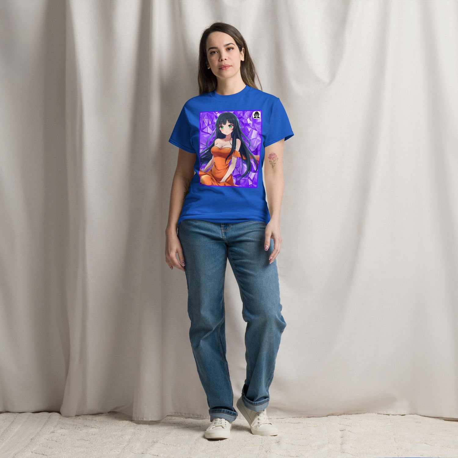 Black hair orange dress purple crystal Anime Unisex classic T-Shirt