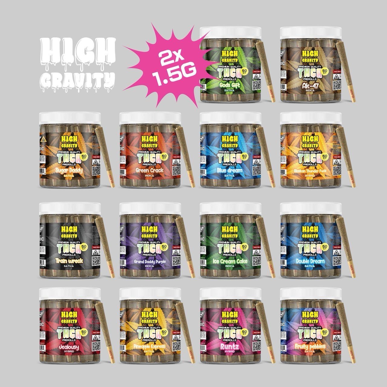 High Gravity THCA 1.5gm 50ct Pre Roll