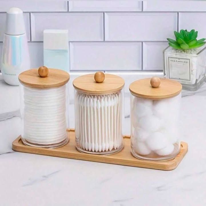 3 pcs Bamboo Bathroom Containers
