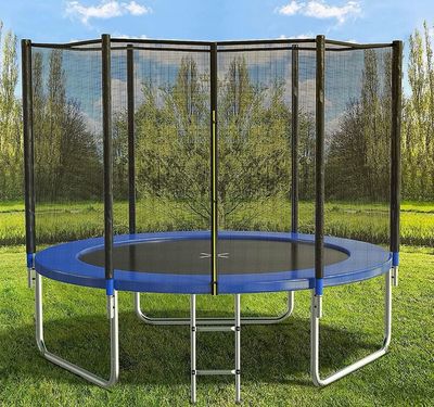 Outdoor Trampoline with Basketball Hoop, Heavy Duty Jumping Mat and Spring Cover Padding for Kids and Adults, Storage Bag and Ladder