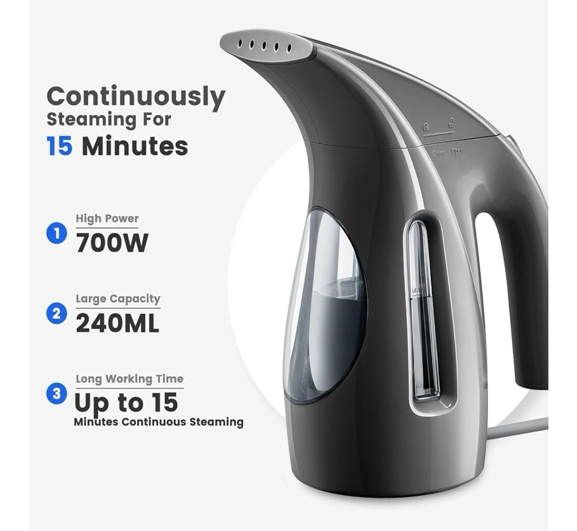 Steamer for Clothes, Portable Handheld Design, 240ml Big Capacity, 700W, Strong Penetrating Steam, Removes Wrinkle,