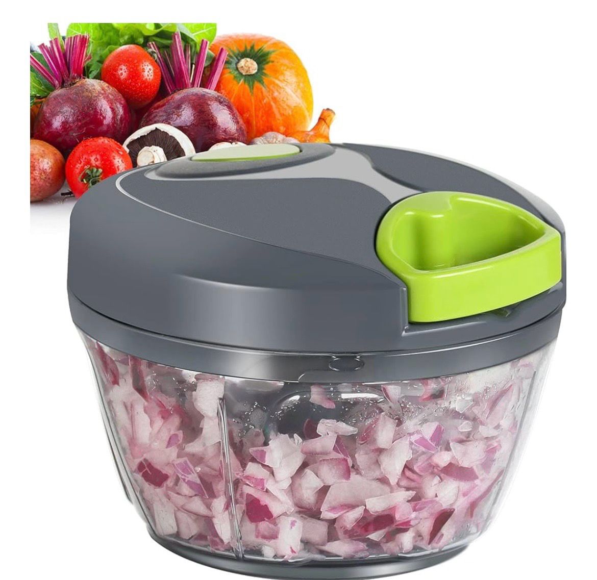 Manual Food Processor Vegetable Chopper, Portable Hand Pull String Garlic Mincer Onion Cutter for Veggies, Ginger, Fruits, Nuts, Herbs, etc., 500ml, Grey