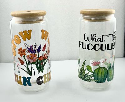 Succulent and Flower Glass Tumbler