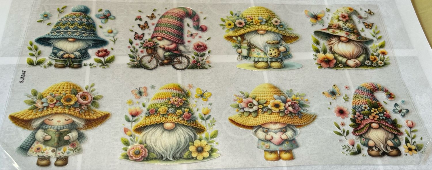 Gnome Yellow Flower UV DTF for Mugs &amp; Glasses