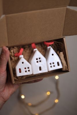 PREORDER Set of 3 Ornaments - Christmas Tree Houses