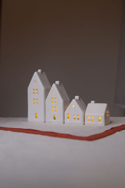 4 Ceramic Luminary Houses set #12