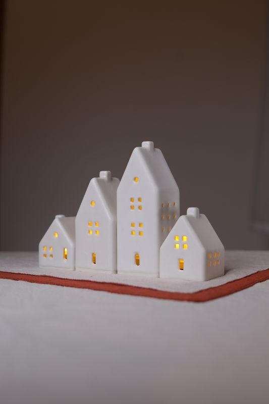 4 Ceramic Luminary Houses set #14