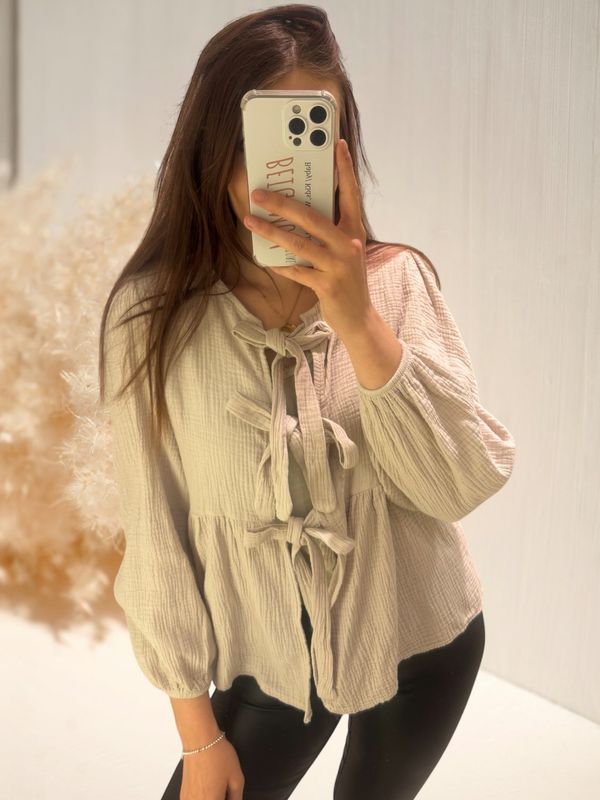 Schleifen Musselin Bluse - One Size (34-40)