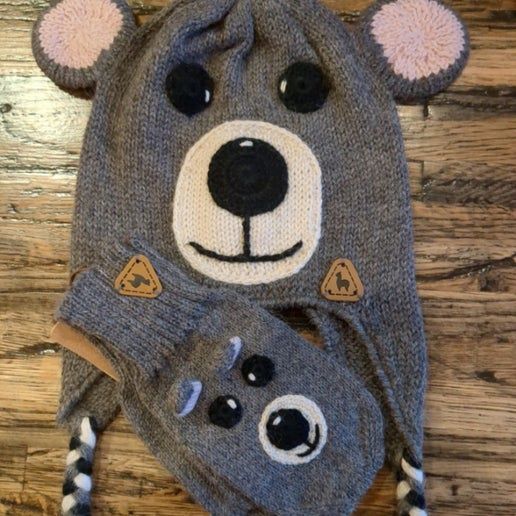 Kids Alpaca Bear Hat and Mitten Set