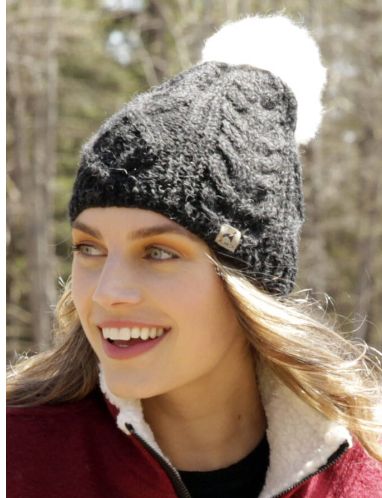 Pom-Pom Cable Alpaca Hat